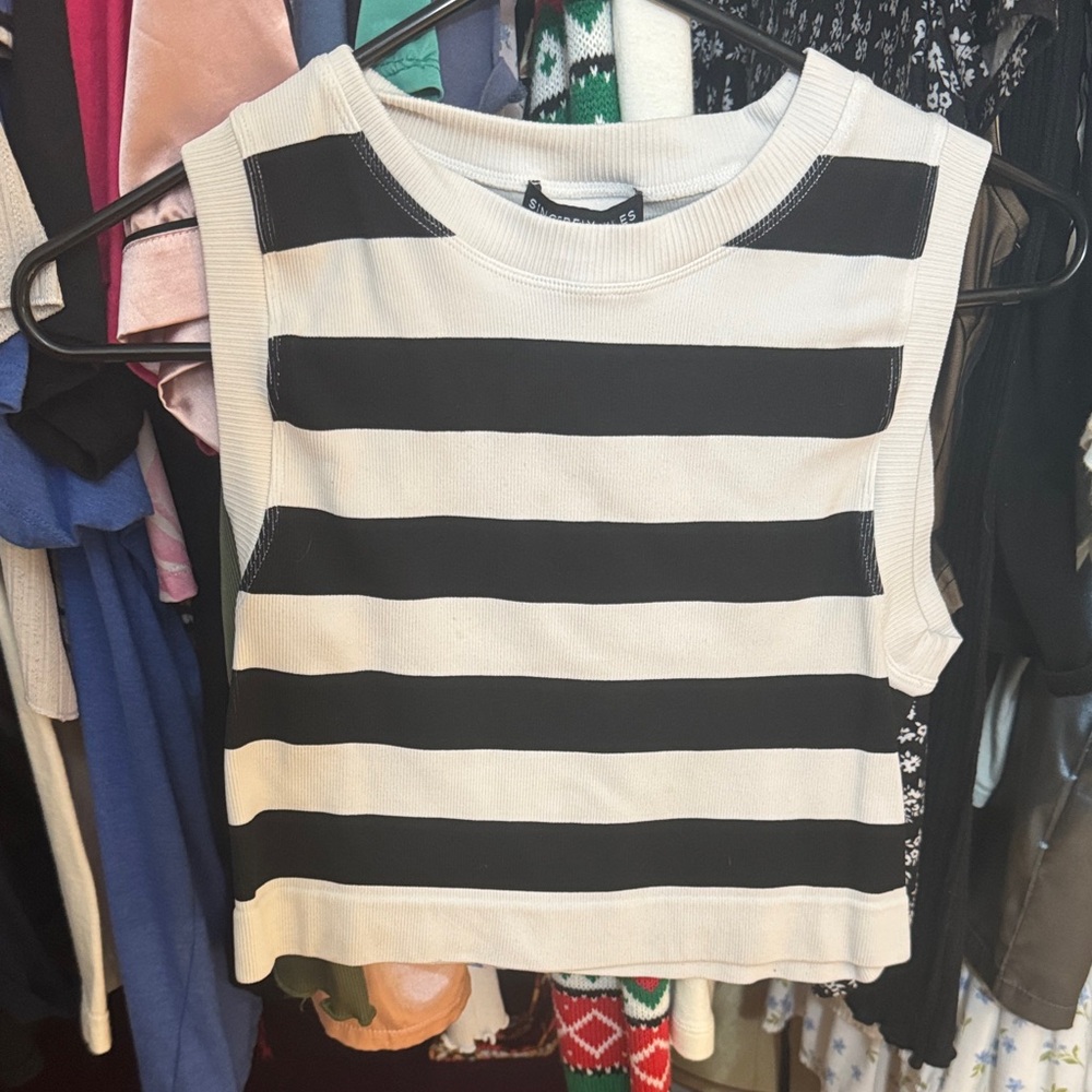 Sincerely Jules Black and White Striped Crop Top